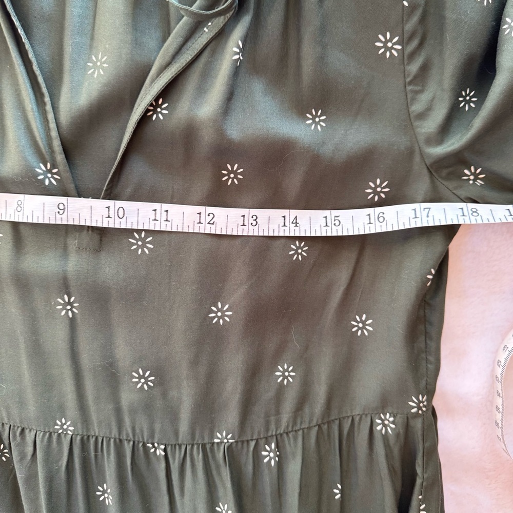 Madewell Tie Neck Tiered Dress in Green Print EUC - Picture 5 of 5